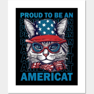 Proud To Be An Americat 4th Of July Cat American Flag Posters and Art